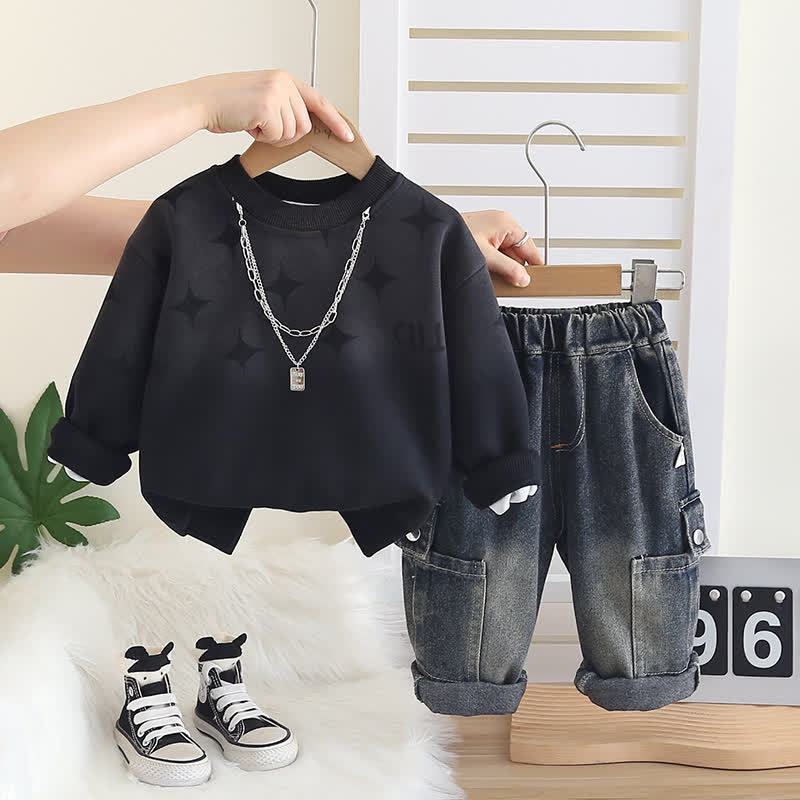 ベビー 幼児 男の子 デニム 2ピースセット - 黒 - 5～7歳 - image 5