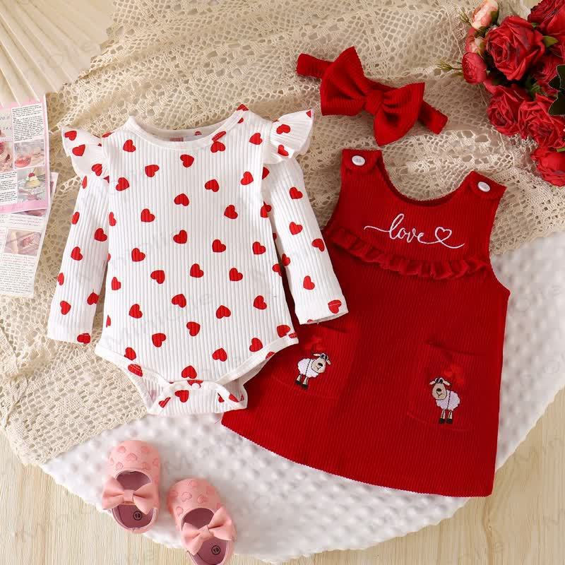 LOVEベビーガールボディスーツ＆ノースリーブシープDress - 赤 - 12～18ヶ月 - image 1