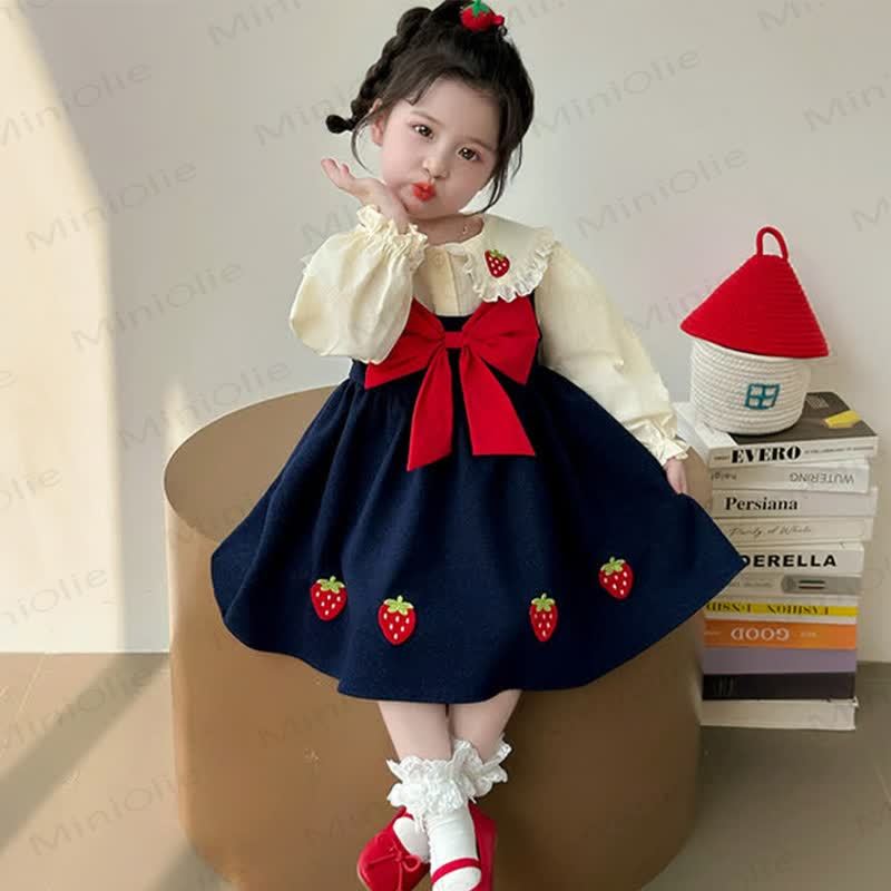 幼児用女の子用ストロベリーリボンDress - ネイビーブルー - 7-8T - image 1