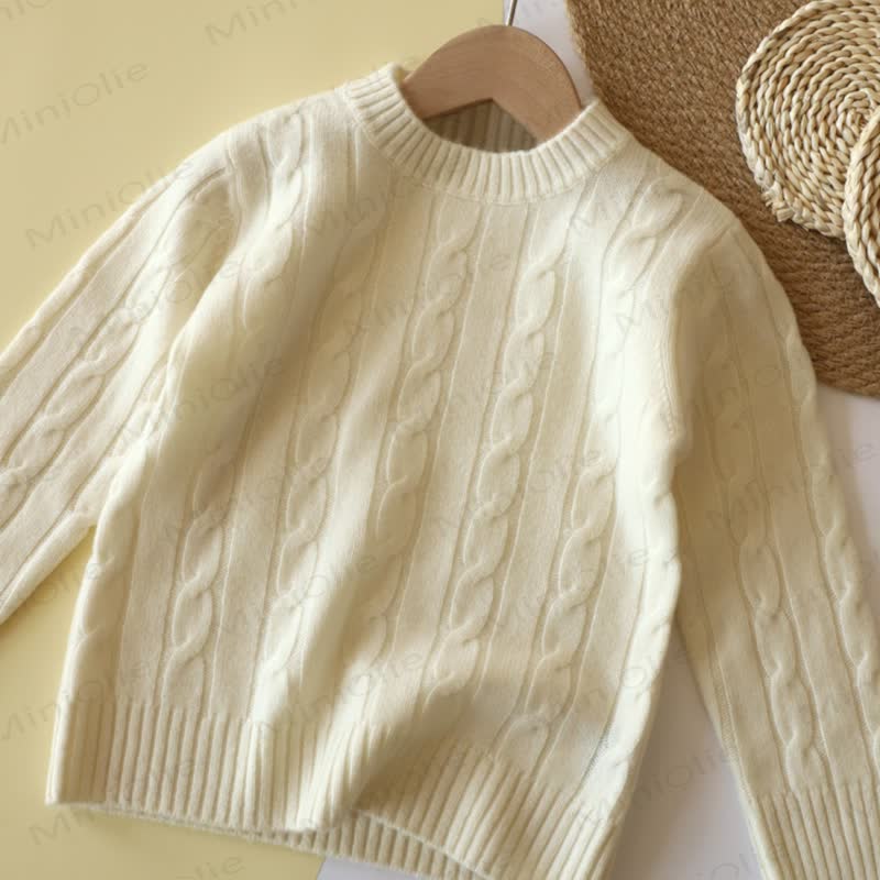 キッズ 無地 クルーネック ニット プルオーバー セーター - ベージュ - 12歳 - image 4