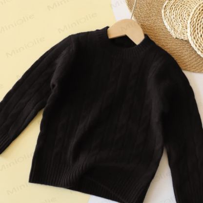 キッズ 無地 クルーネック ニット プルオーバー セーター - 黒 - 12歳 - image 5