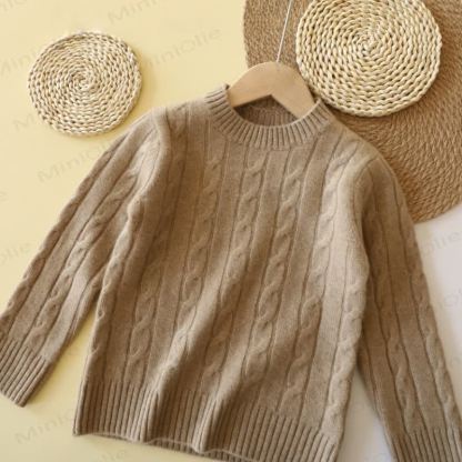 キッズ 無地 クルーネック ニット プルオーバー セーター - ライトキャメル - 12歳 - image 6