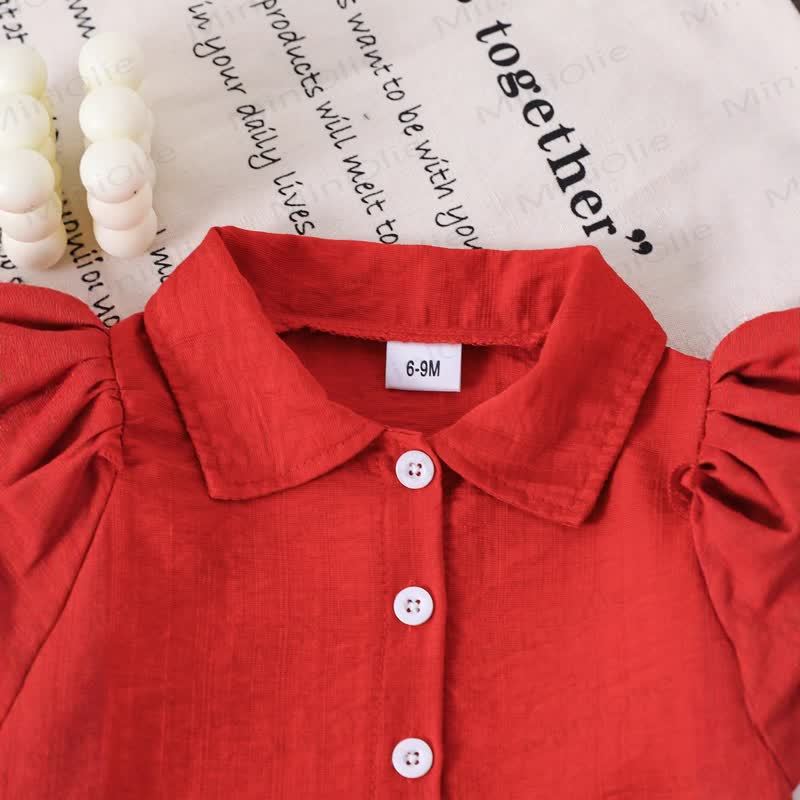 ベビーガールズ フライングスリーブ ブラウス & 刺繍 チェリー デニムパンツ - image 3