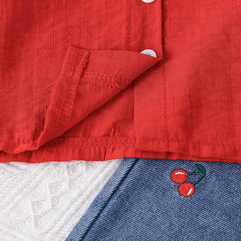 ベビーガールズ フライングスリーブ ブラウス & 刺繍 チェリー デニムパンツ - image 5