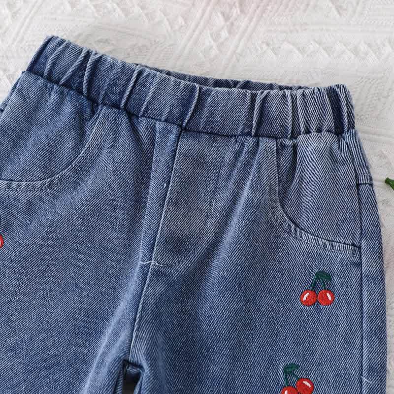 ベビーガールズ フライングスリーブ ブラウス & 刺繍 チェリー デニムパンツ - image 6