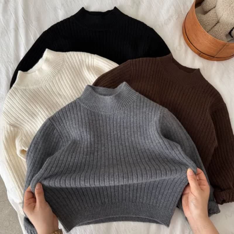 子供用ニット無地暖かいセーター - 黒 - 10歳 - image 3