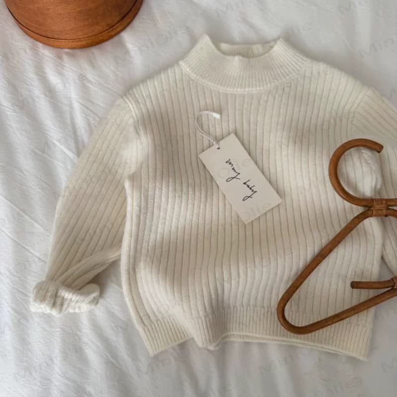子供用ニット無地暖かいセーター - ベージュ - 10歳 - image 2
