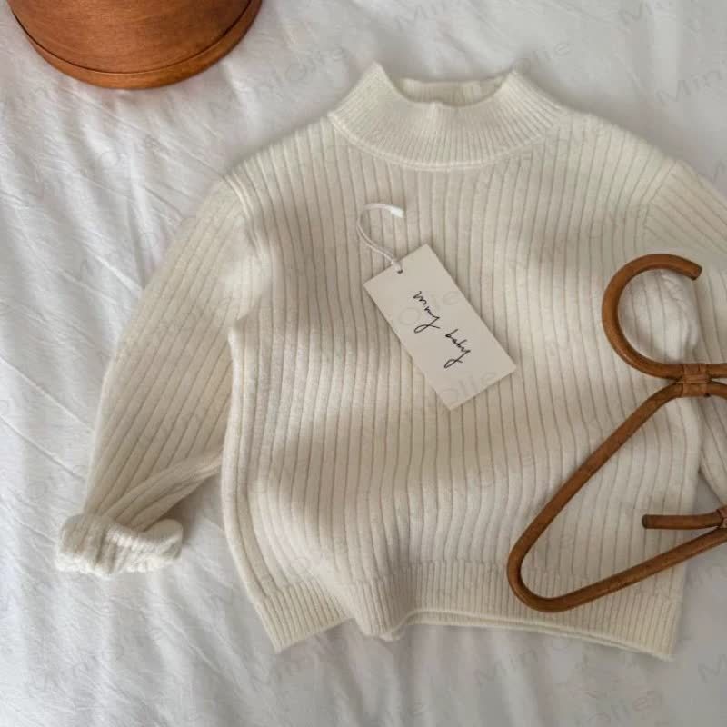 子供用ニット無地暖かいセーター - ベージュ - 10歳 - image 2