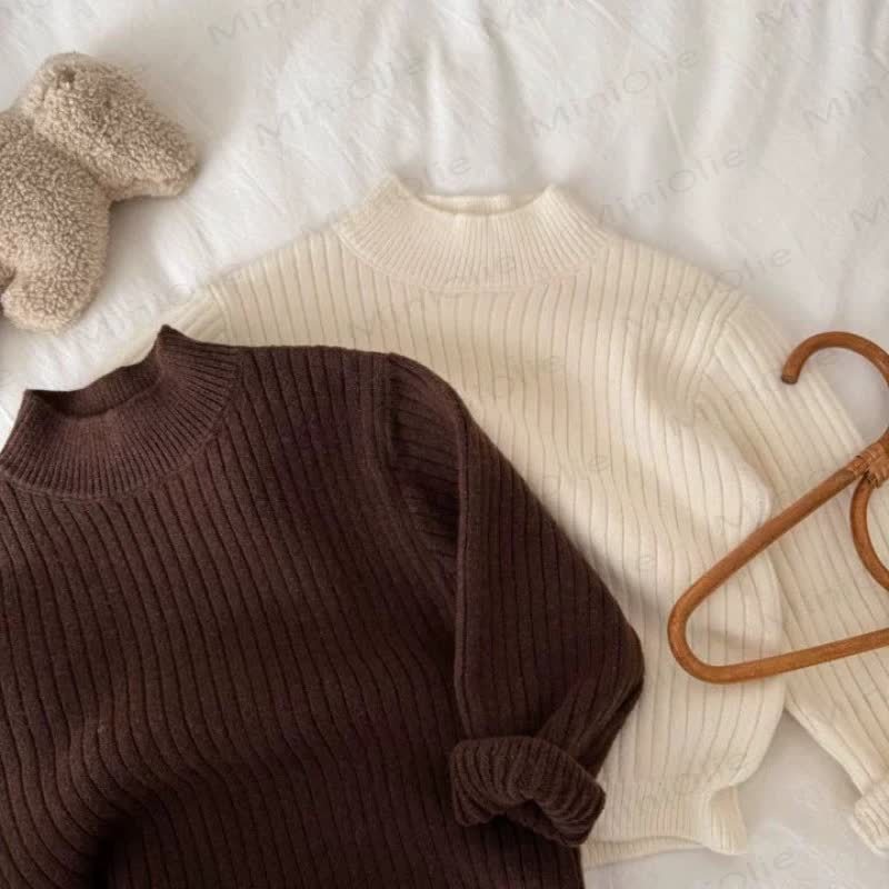 子供用ニット無地暖かいセーター - 茶色 - 10歳 - image 4