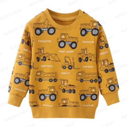 幼児用ショベルカートゥーンプリントクルーネックスウェットシャツ - 黄色 - 7歳 - image 1