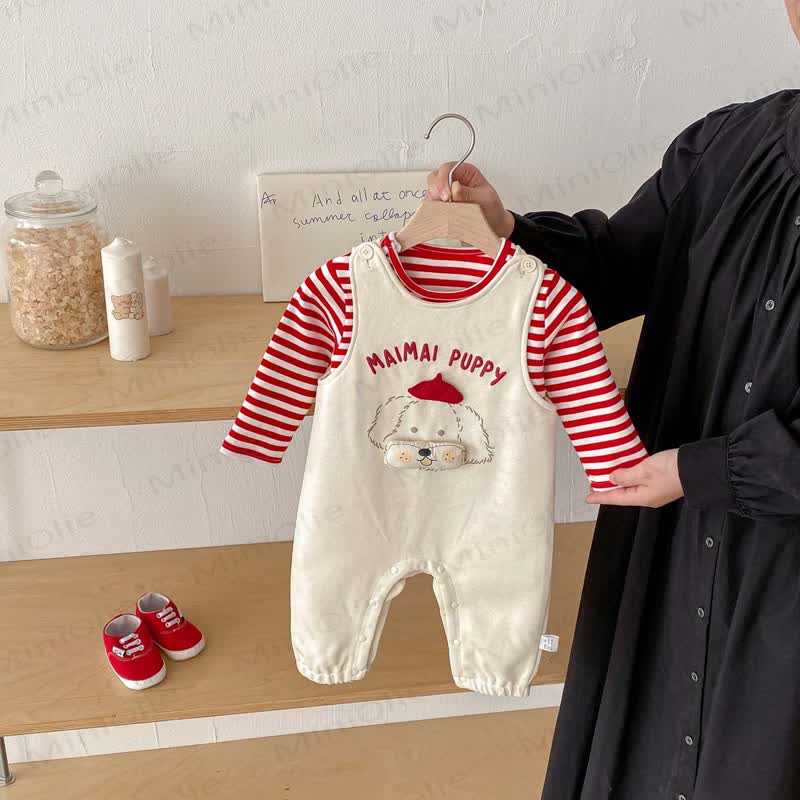 MAIMAI PUPPYベビーガールズ ホワイトオーバーオール＆レッド＆ホワイトストライプトップ - image 3