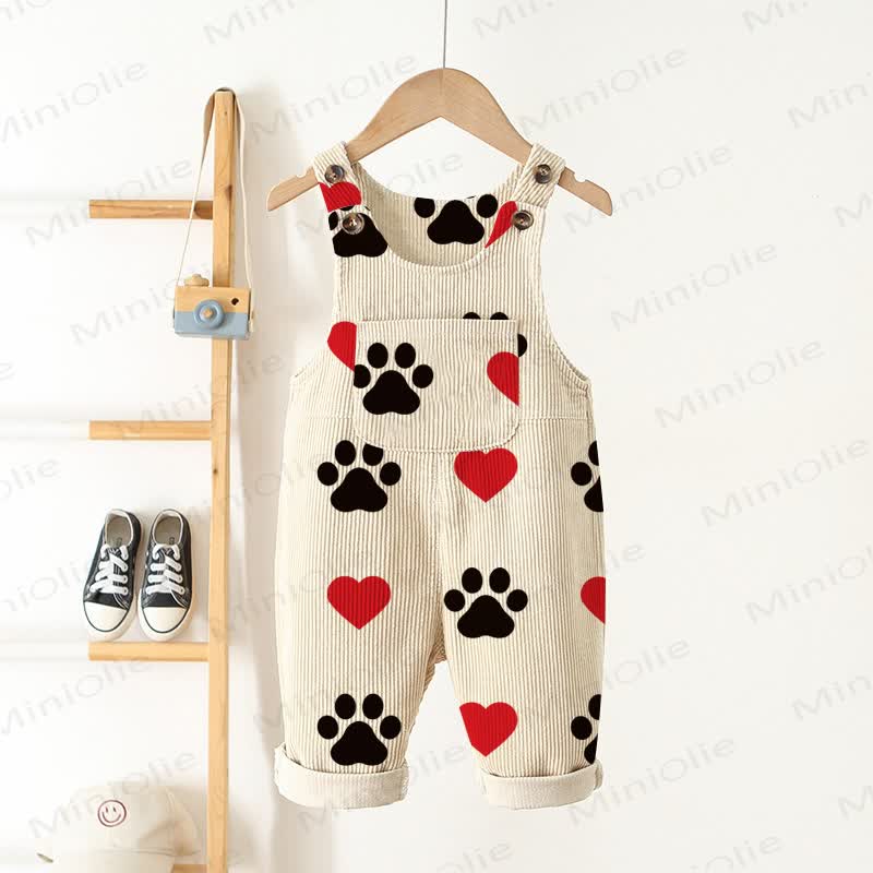 ベビー幼児用ハート型犬肉球コーデュロイベージュオーバーオール - ベージュ - 3～5歳 - image 1