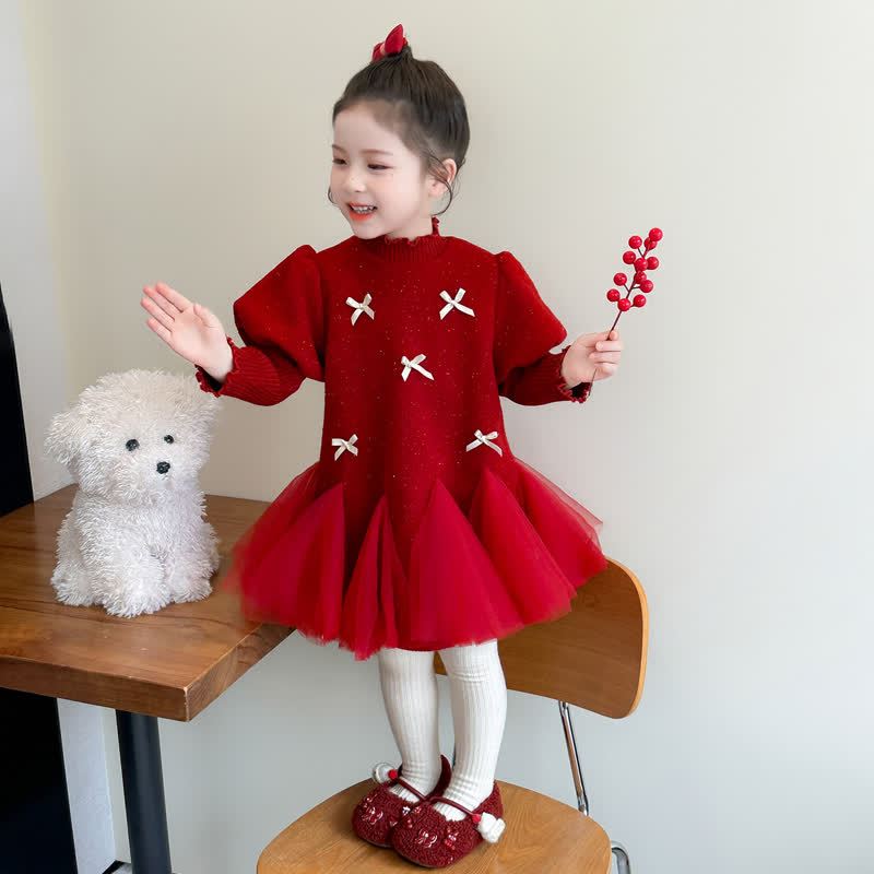 幼児用女の子用リボンメッシュフライングスリーブDress - image 5