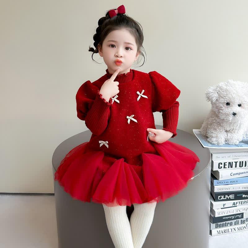 幼児用女の子用リボンメッシュフライングスリーブDress - image 6