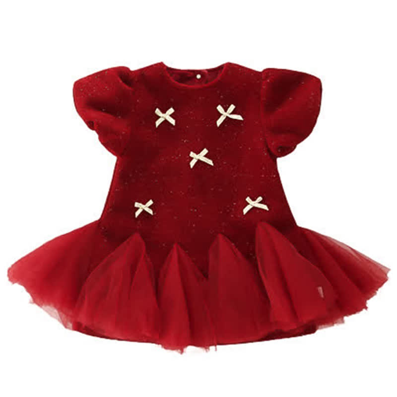 幼児用女の子用リボンメッシュフライングスリーブDress - 赤いDress - 6～7歳 - image 1