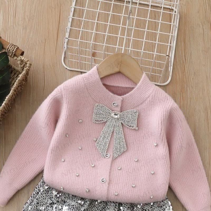 幼児用女の子用リボンニットカーディガン＆スパンコールスカート - ピンクのカーディガン - 8歳 - image 6