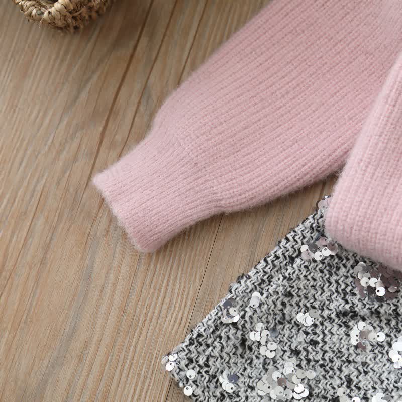 幼児用女の子用リボンニットカーディガン＆スパンコールスカート - image 7