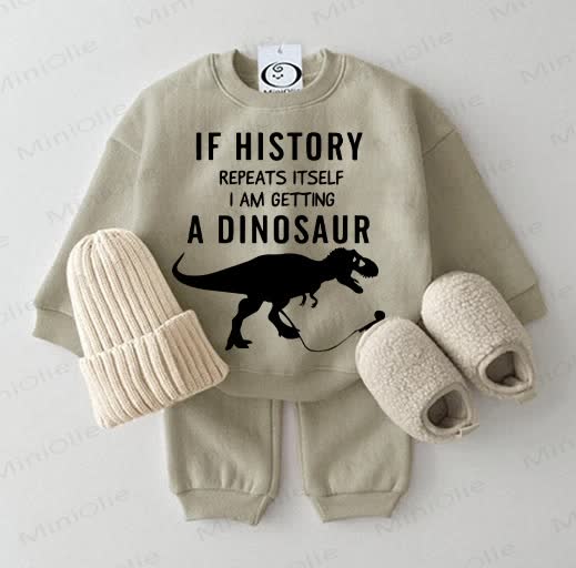IF HISTORY REPEATS ITSELF I'M GETTING A DINOSAURスウェットシャツ グレーグリーン 2点セット - グレーグリーン - 2～3歳 - image 1