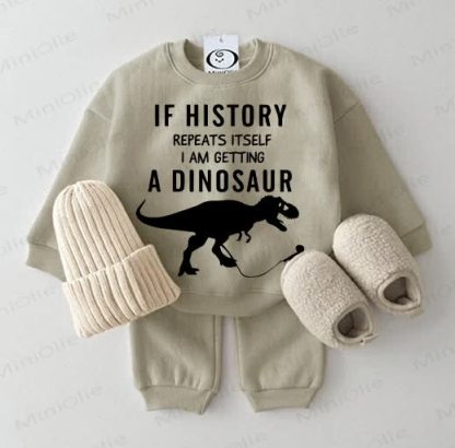 IF HISTORY REPEATS ITSELF I'M GETTING A DINOSAURスウェットシャツ グレーグリーン 2点セット - グレーグリーン - 2～3歳 - image 1