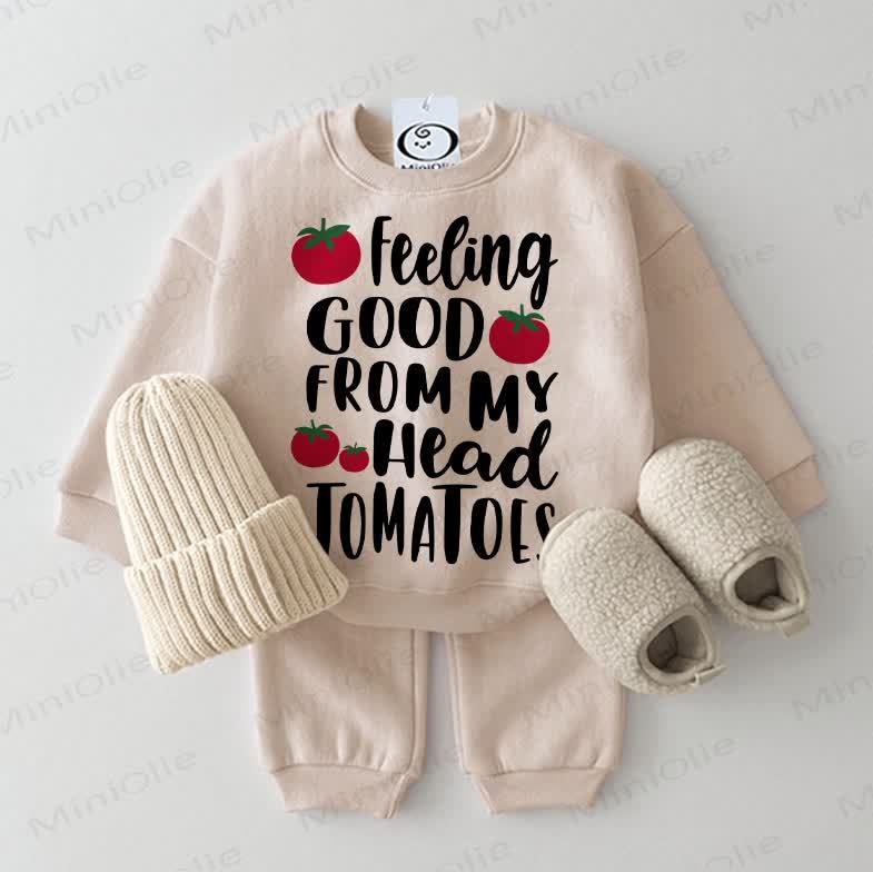 FEELING GOOD FROM MY HEAD TOMATOESベビー スウェットシャツ 2点セット ベージュ - ベージュ - 2～3歳 - image 1