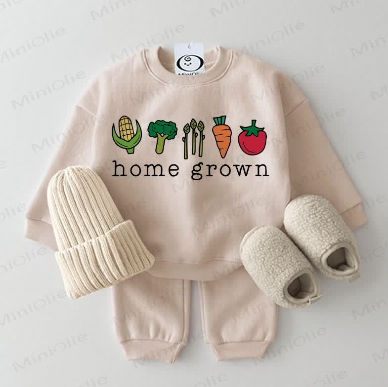 HOME GROWNベビーベジタブルスウェットシャツ 2ピース ベージュセット - ベージュ - 2～3歳 - image 1