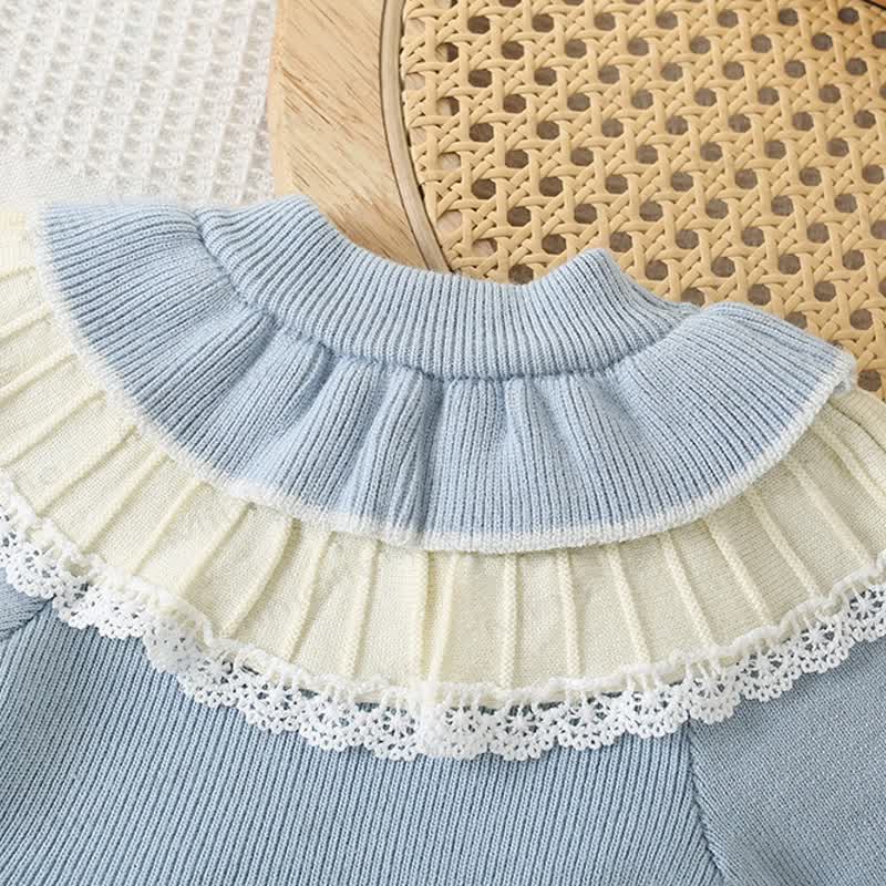 幼児用女の子用フラワー柄ダブルレイヤークルーネックニットDress - image 7