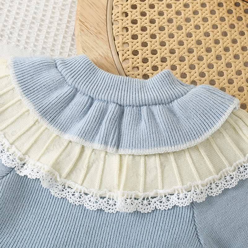 幼児用女の子用フラワー柄ダブルレイヤークルーネックニットDress - image 7