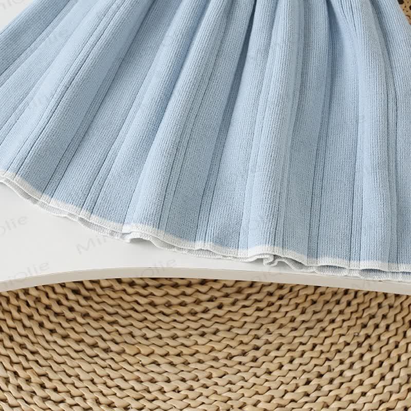 幼児用女の子用フラワー柄ダブルレイヤークルーネックニットDress - image 8