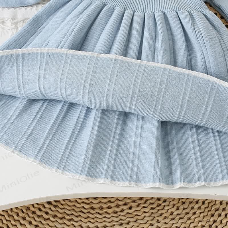 幼児用女の子用フラワー柄ダブルレイヤークルーネックニットDress - image 9