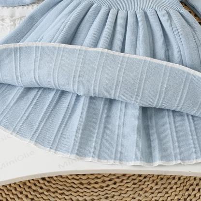 幼児用女の子用フラワー柄ダブルレイヤークルーネックニットDress - image 9