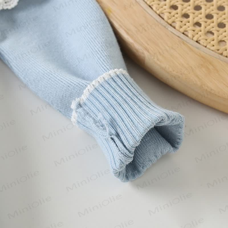 幼児用女の子用フラワー柄ダブルレイヤークルーネックニットDress - image 11