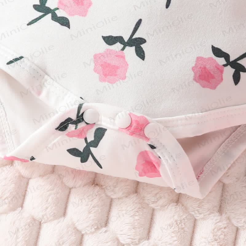 女の子用フラワーフライングスリーブボディスーツ＆ベアボウコードオーバーオール - image 9