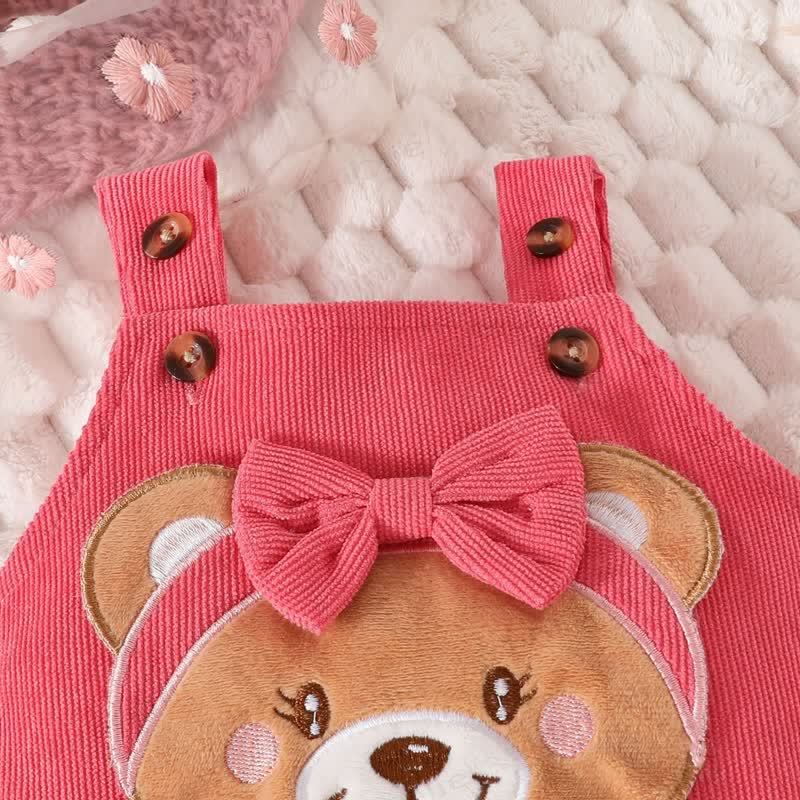 女の子用フラワーフライングスリーブボディスーツ＆ベアボウコードオーバーオール - image 5