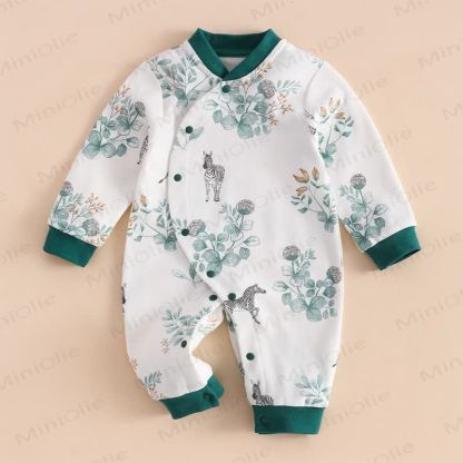 ベビーゼブラフローラルプリント新生児パジャマロンパース - 緑 - 3～6ヶ月 - image 1
