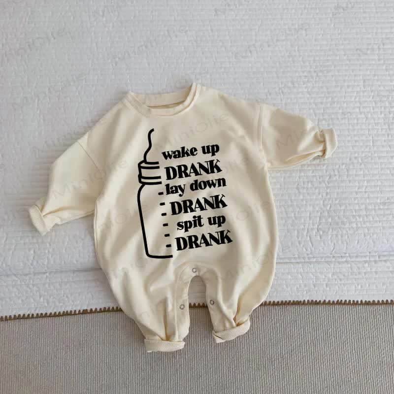 WAKE UP DRANK LAY DOWN DRANK SPIT UP DRANK幼児用ベージュロンパース - ベージュ - 2～3歳 - image 1