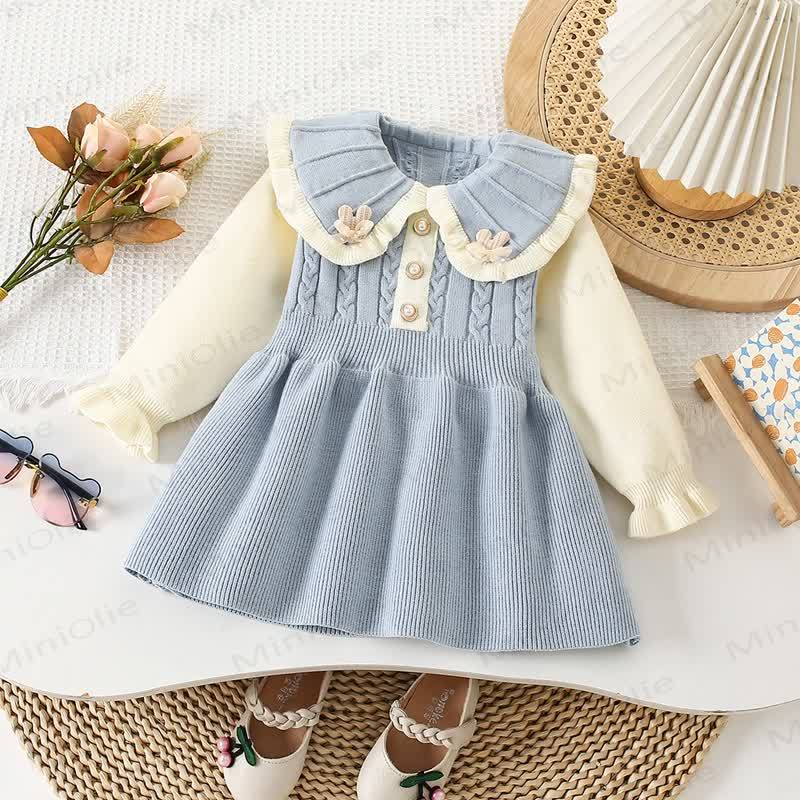 幼児用女の子用フラワーラペルニットDress - 青 - 8歳 - image 2