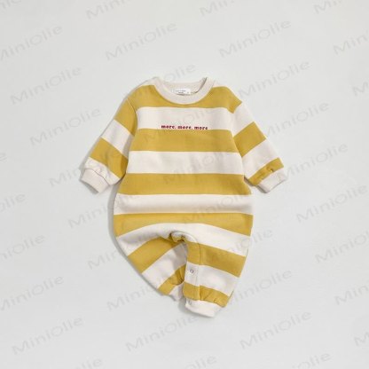 ベビーキュートなストライプ柄新生児用ロンパース - 黄色 - 18～24ヶ月 - image 2