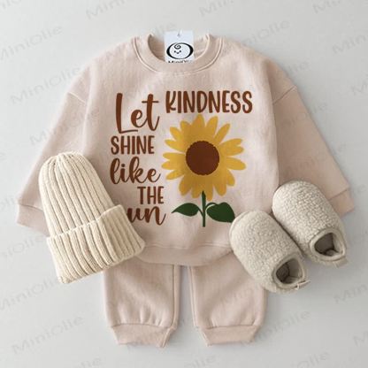 LET KINDNESS SHINE LIKE THE SUNベビーサンフラワー 2ピース ベージュセット - ベージュ - 2～3歳 - image 1