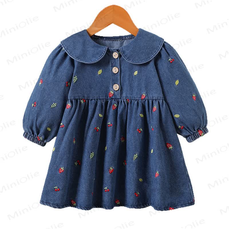ベビー 幼児 女の子 刺繍 ストロベリーチェリー デニムDress - image 2