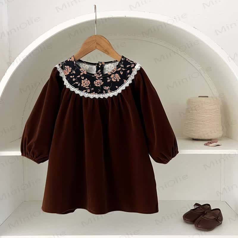 ベビー幼児女の子用レースフラワーDress - コーヒー - 8歳 - image 4