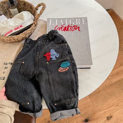 HAPPY SAD幼児用 エレファント デニムパンツ - 黒 - 8歳 - image 5