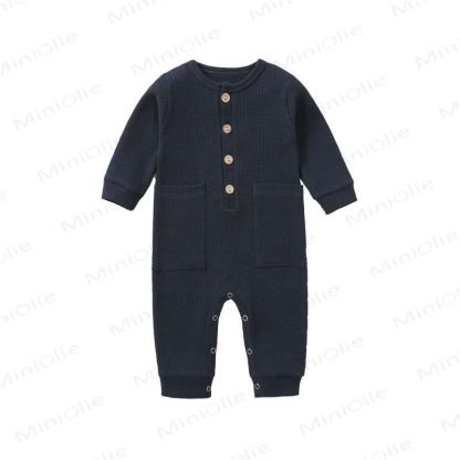 ベビー無地新生児ロンパース - ネイビーブルー - 12～18ヶ月 - image 2