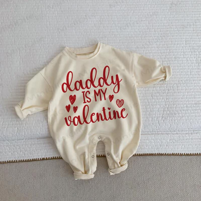 DADDY IS MY VALENTINEベビー 幼児用 ベージュ ラブ ロンパー - ベージュ - 2～3歳 - image 1