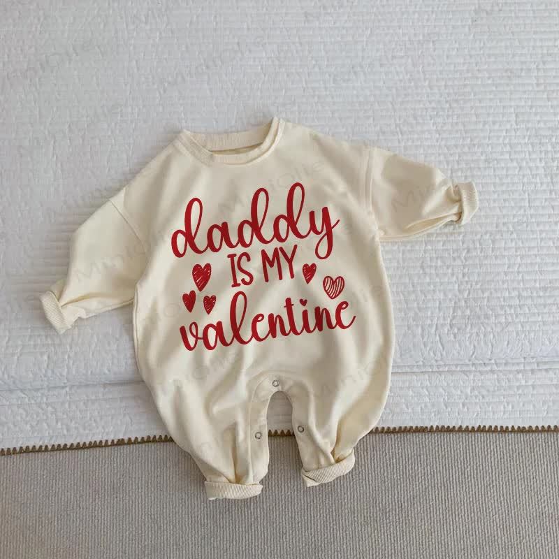 DADDY IS MY VALENTINEベビー 幼児用 ベージュ ラブ ロンパー - ベージュ - 2～3歳 - image 1
