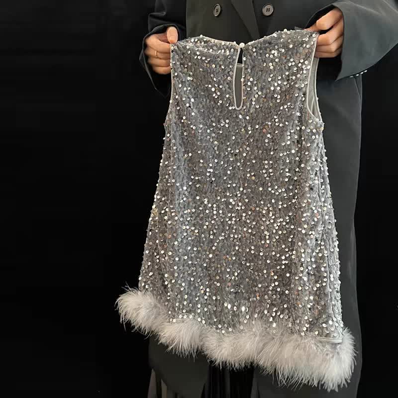 幼児用女の子用スパンコールフェザーノースリーブDress - image 2