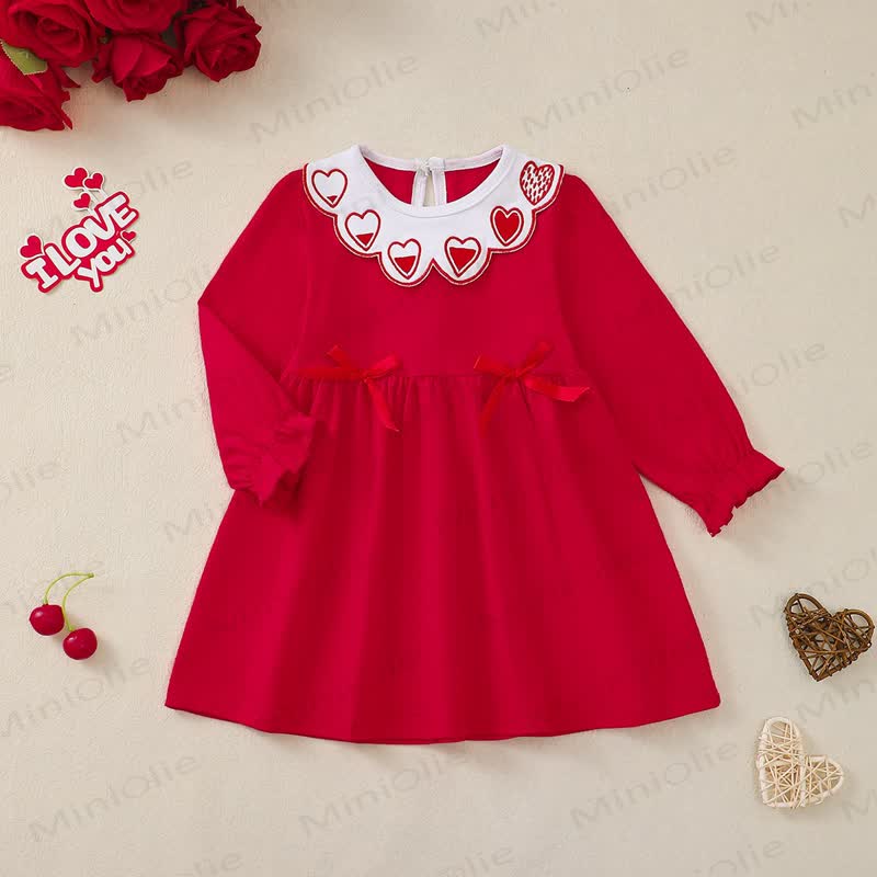 ベビー 幼児 女の子 リボン ラブ レッド ニットDress  - image 2