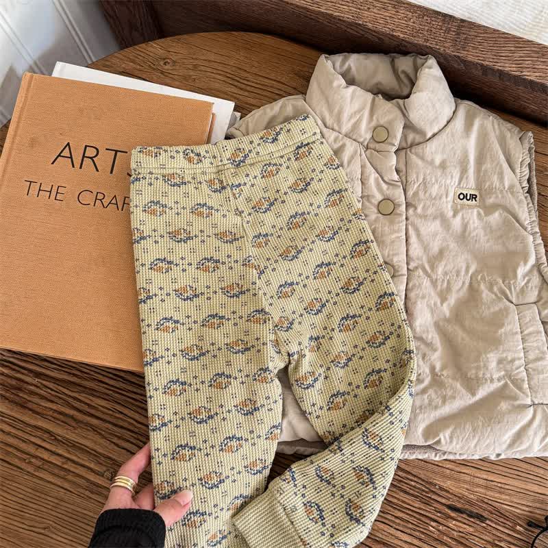 ベビー 幼児 女の子用 花柄 フリース 裏地 レギンス - 黄色 - 8歳 - image 5