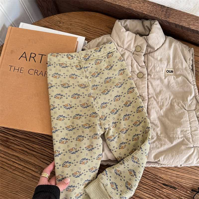 ベビー 幼児 女の子用 花柄 フリース 裏地 レギンス - 黄色 - 8歳 - image 5