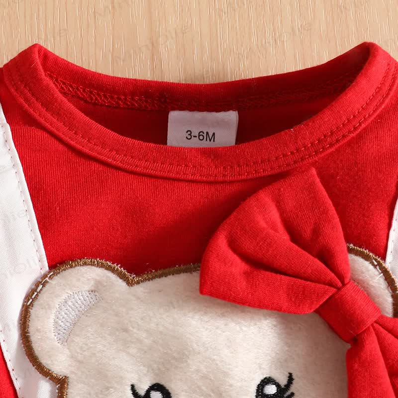 女の子用 リボンベアラブ フライングスリーブ サスペンダースカート - image 3