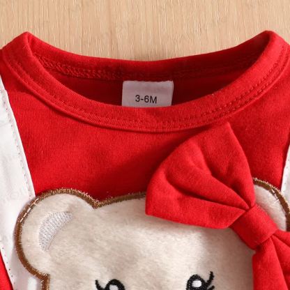 女の子用 リボンベアラブ フライングスリーブ サスペンダースカート - image 3